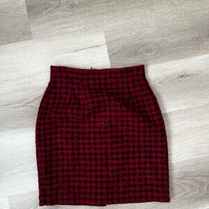 Ann Taylor Red and Black Checkered Pencil Skirt-Wool